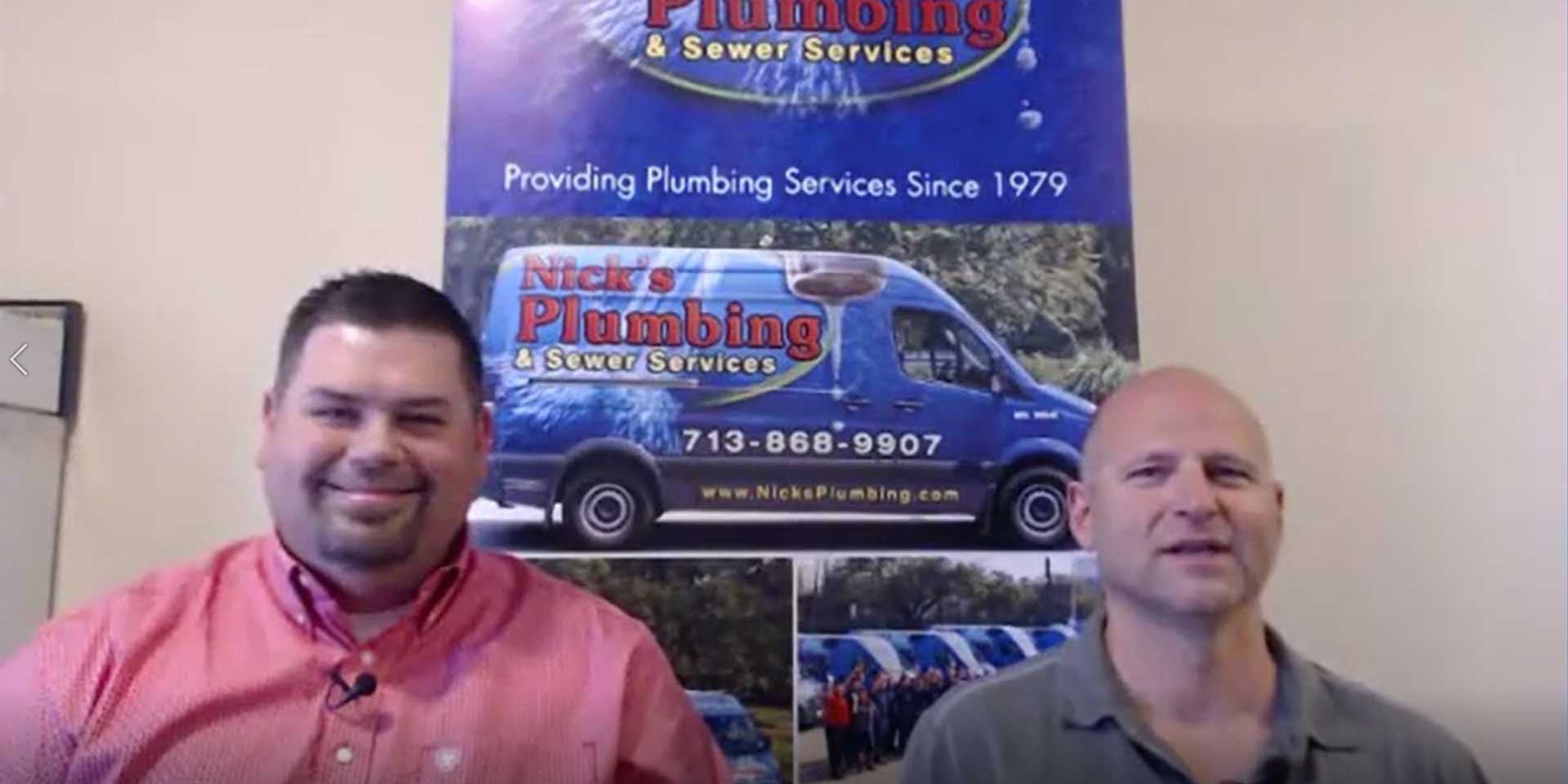 Two of Nick's Plumbing Experts in Houston Talking and Smiling