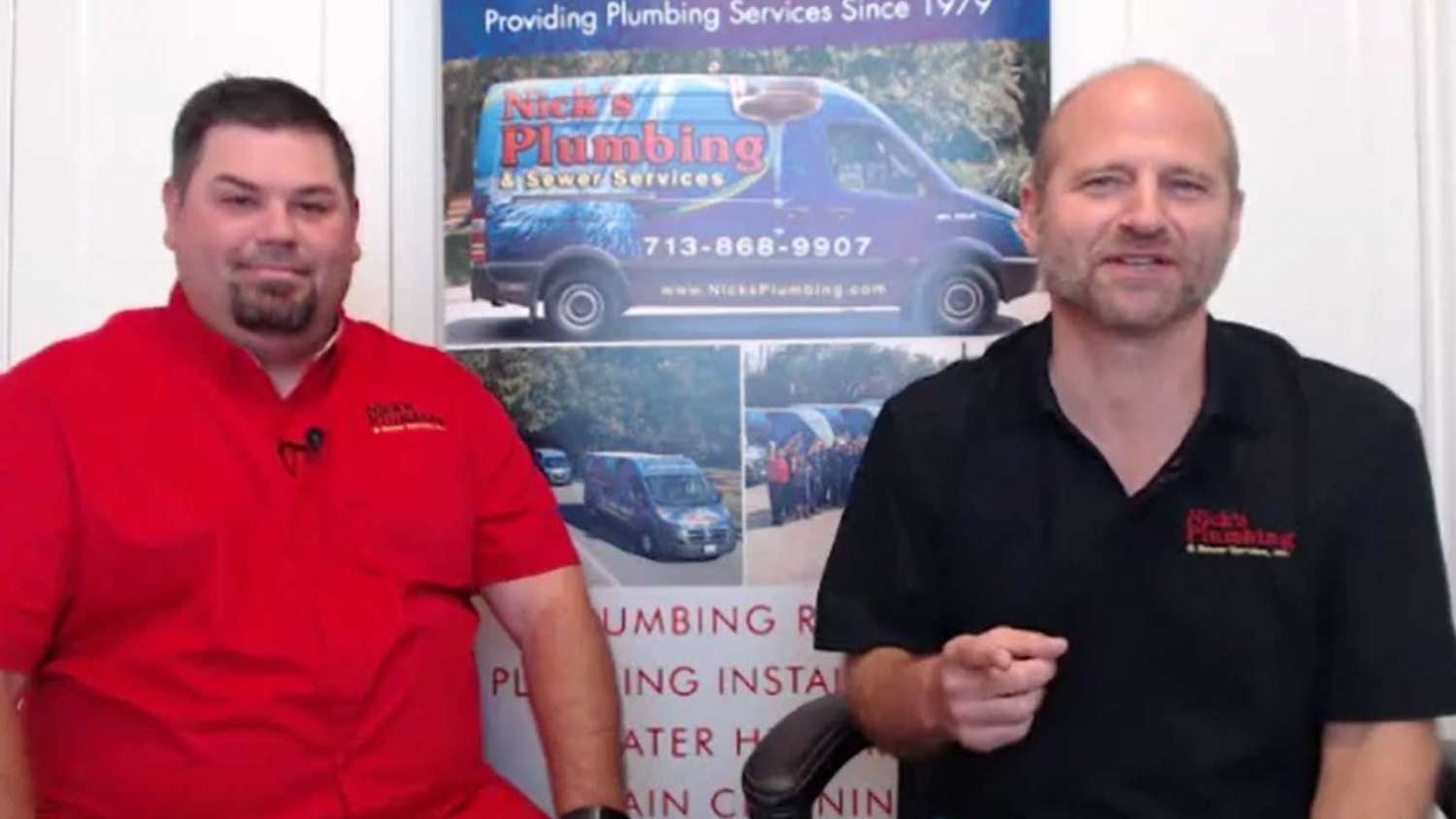 Two of Nick's Plumbing Experts in Houston Talking and Laughing