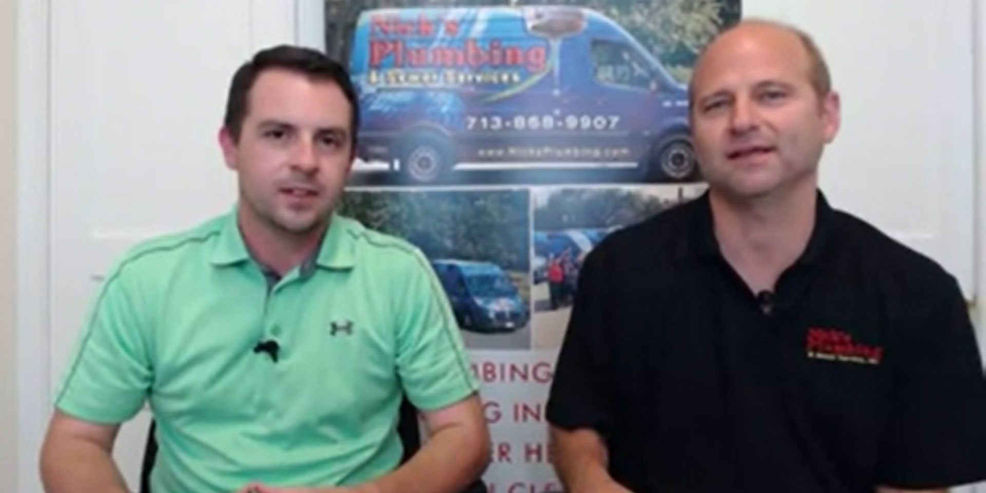Two of Nick's Plumbing Experts in Houston Talking and Smiling