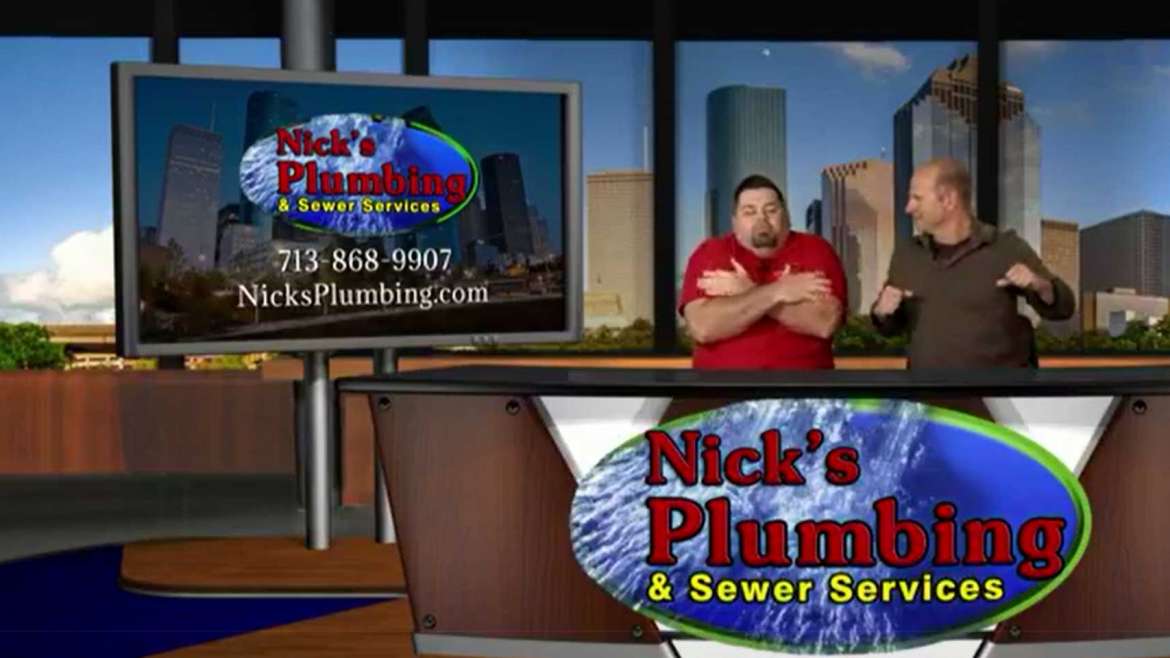 Two Plumbing Experts Sitting at News Desk in Houston and Acting Cold