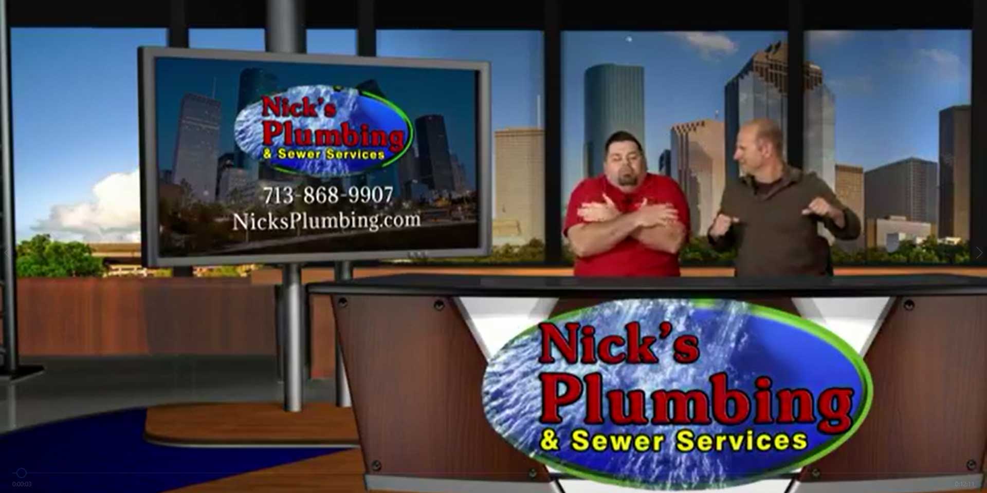 Two Plumbing Experts Sitting at News Desk in Houston and Acting Cold