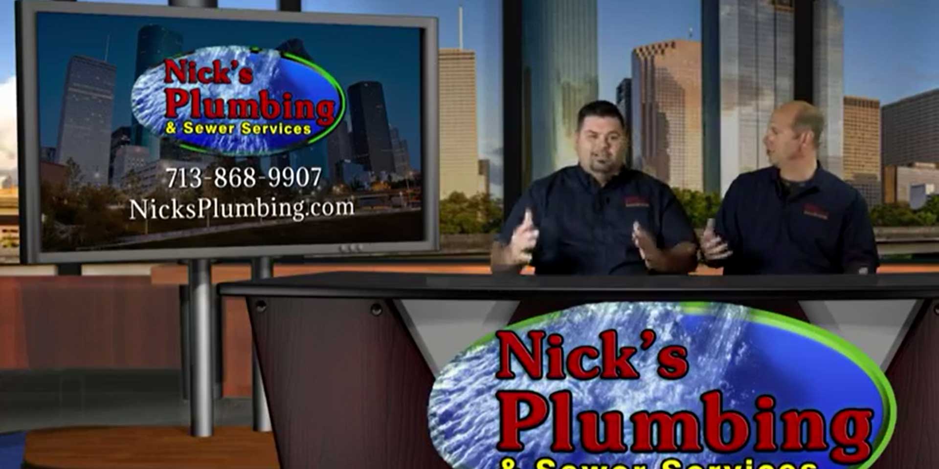 Plumbing Experts from Nick's Plumbing Sit at News Desk in Houston Discuss Drain Snakes