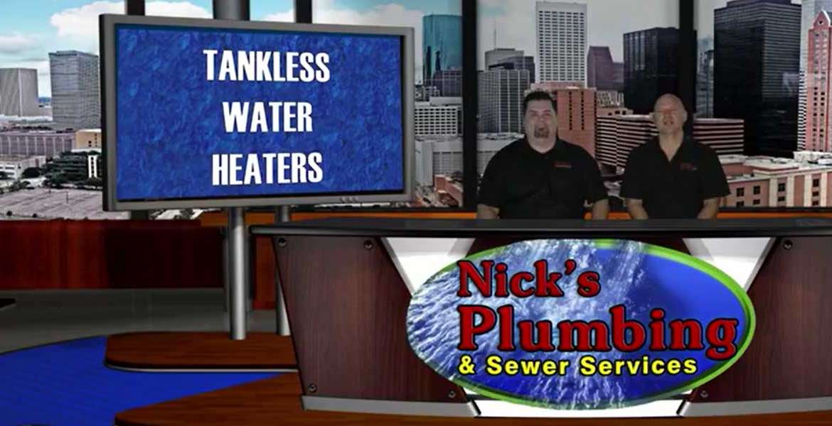 Two Experts Sitting at a News Desk in Houston Discuss Tankless Water Heaters