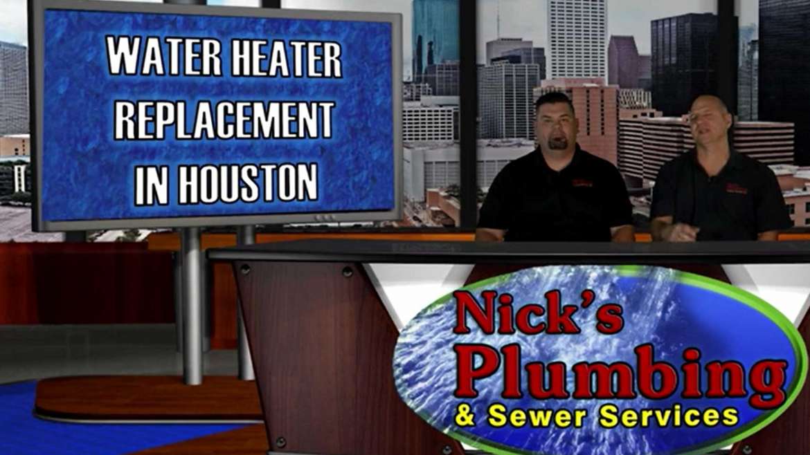Plumbers Sitting at News Desk in Houston Discuss Water Heater Replacement
