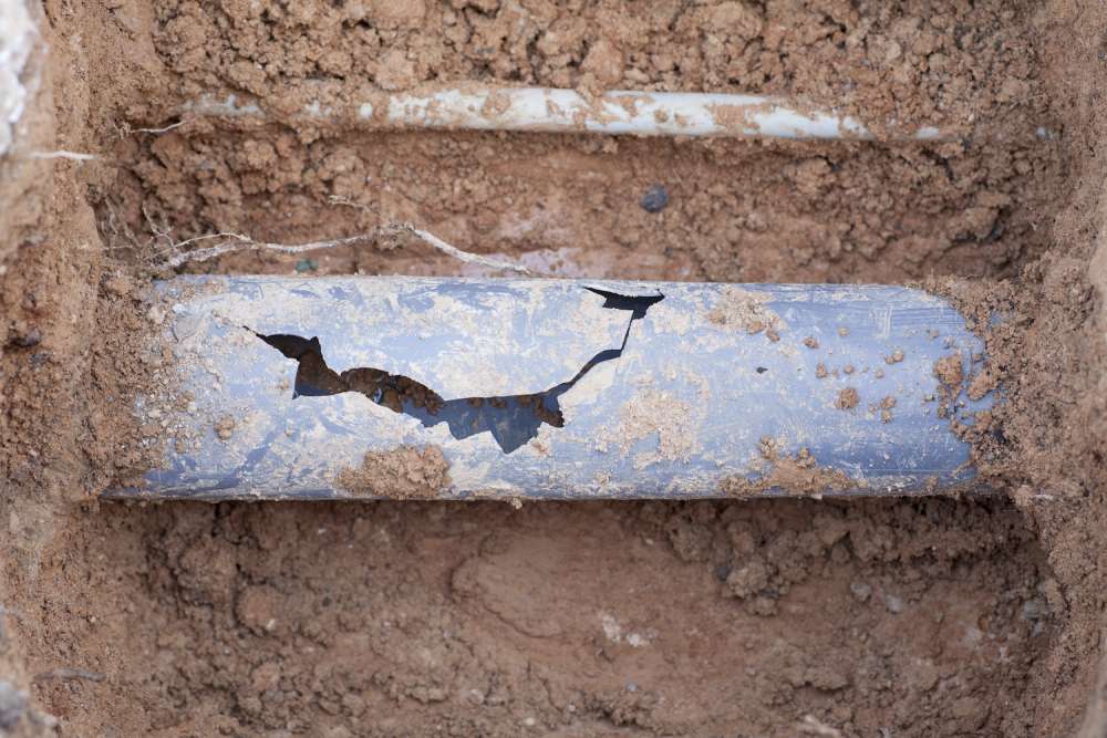 broken sewer line pipe
