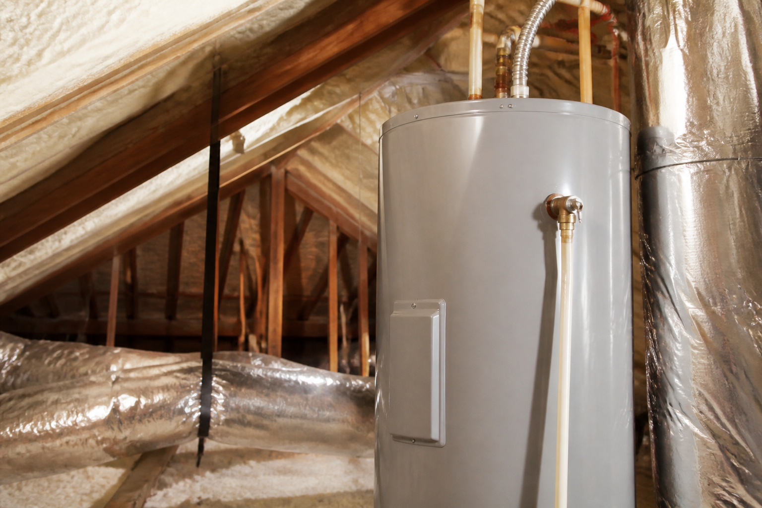 Water heater in a hot Houston garage or attic environment during summer heat