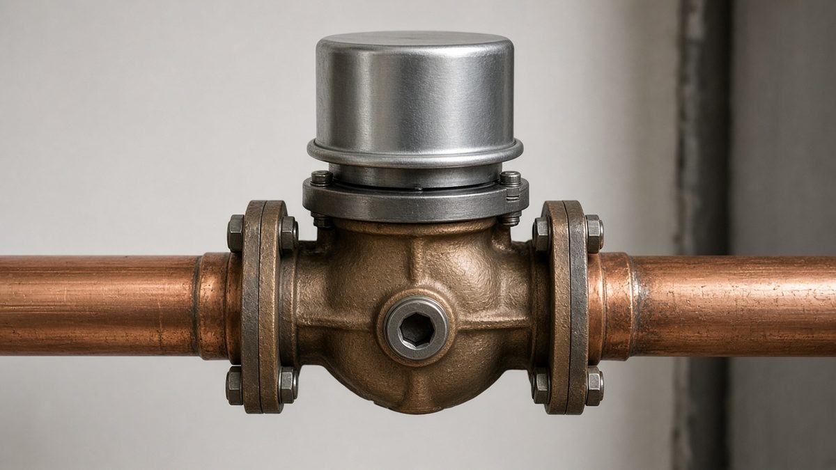 Circulator pump installed in a commercial hot water loop with pipes connected on both sides